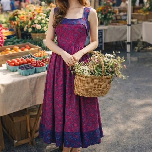 Vintage Suttles & Seawinds Floral Midi Dress Sz XS Pink Romantic Summer Canadian - Picture 1 of 16